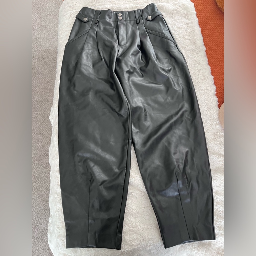 Maeve by Anthropologie Women's Faux Black Leather Wide Leg Taper Pant